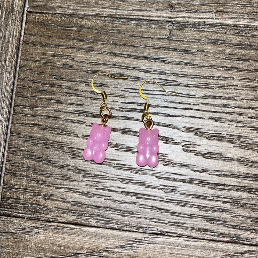handmade pink gummy bear earrings